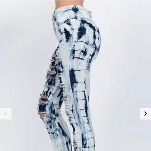 American Bazi Distressed Skinny Jeans Blue Tie Dye